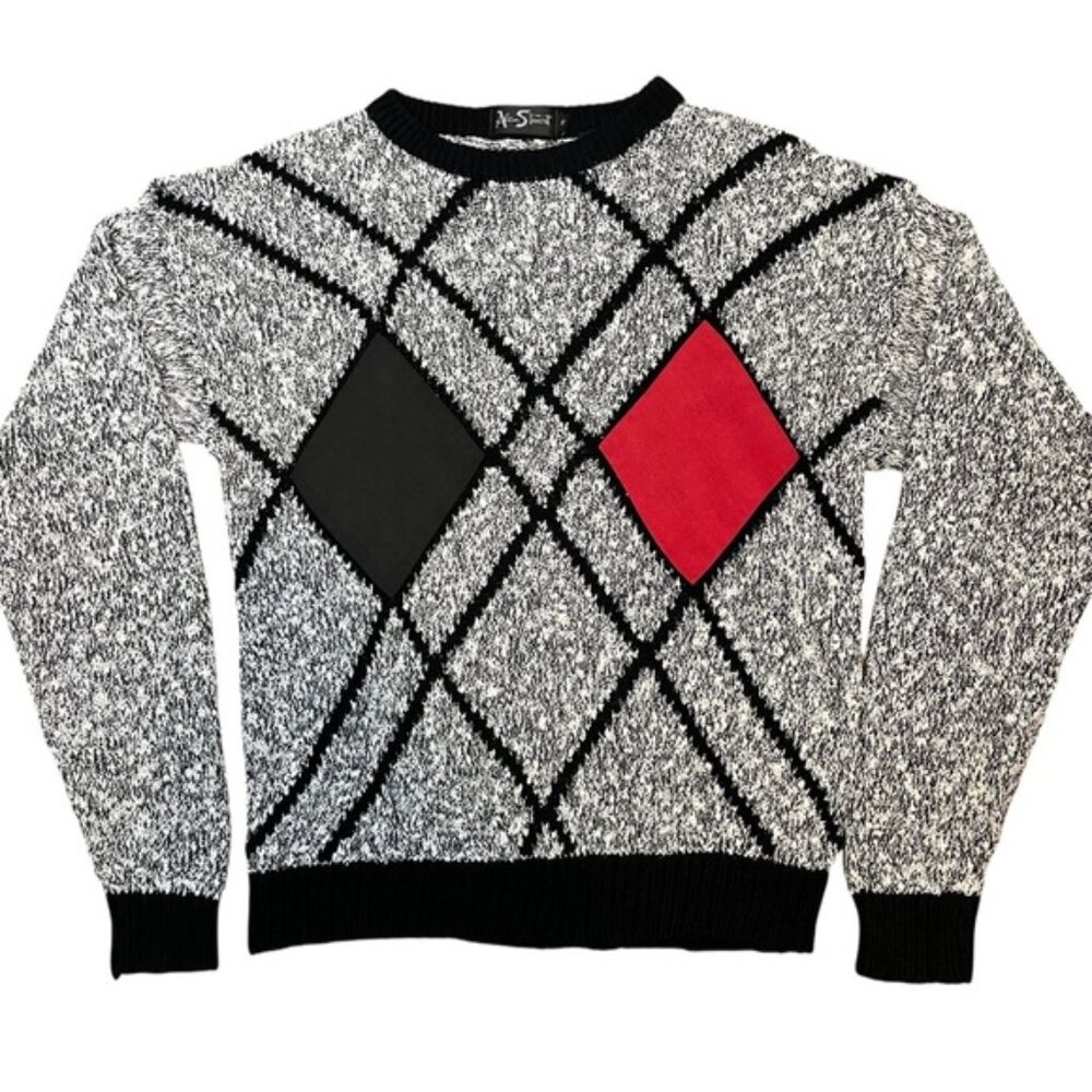 VTG 90s Alan Stuart Mens Sweater Geometric Retro TeXtured Grandpa Size M